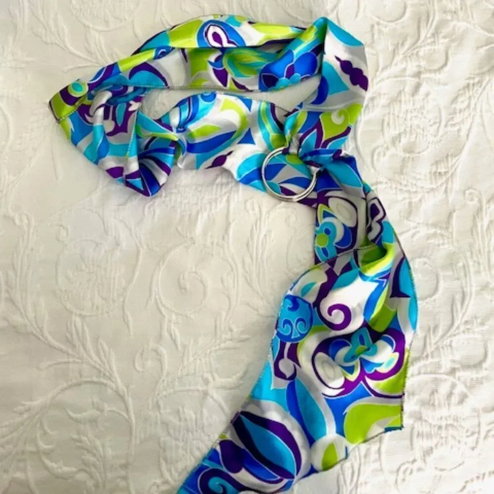 NWT 2x Bright Pink Orange Blue Green Geometric Retro Scarf Belts